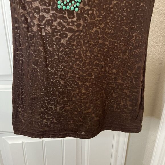 The PJ Shop Brown Animal Print Leopard Cheetah Teal Cross Sheer Top Women Size M - Picture 4 of 10